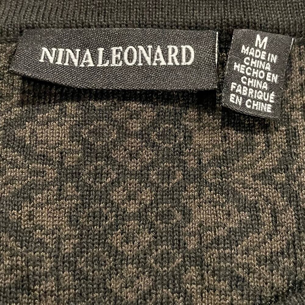 Nina Leonard Women's Black/Olive Print Scoop Neck Fit & Flare Sweater Dress sz M - Picture 5 of 5